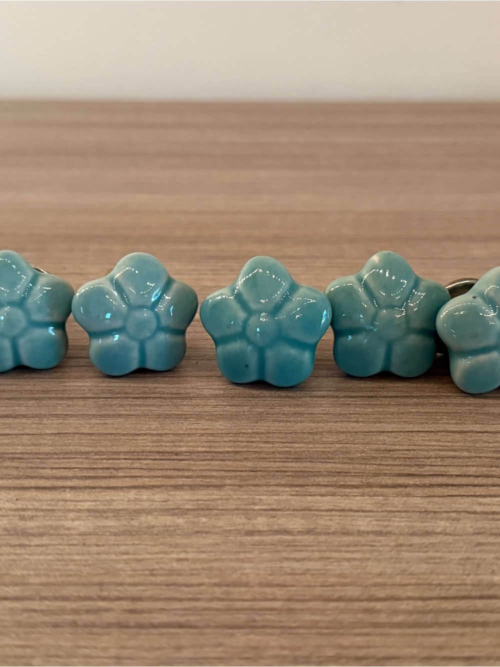 Turquoise Ceramic Flower Cabinet Knobs- 1 set of 8